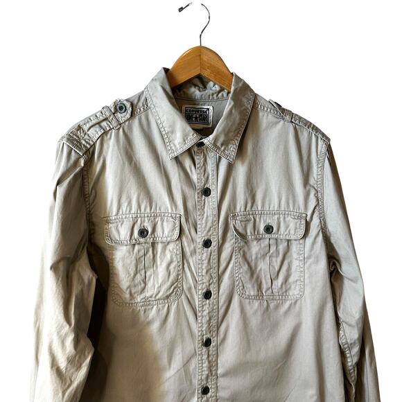 Converse One Star Men’s Long Sleeve Casual Button Up Shirt Top Pocket Beige M - Picture 4 of 10